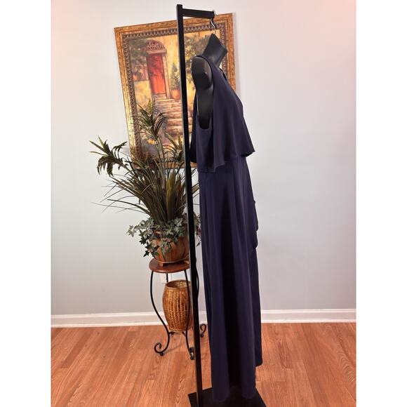 ASOS Bridesmaid's Maxi Dress Womens 12 Navy Lagenlook Fairy Goth Y2K Cape Top - Picture 8 of 15
